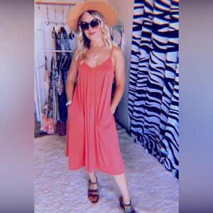 Peach pink flowy tank top sleeveless dress pockets size large